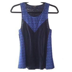 J. Crew blue & black semi-sheer eyelet top